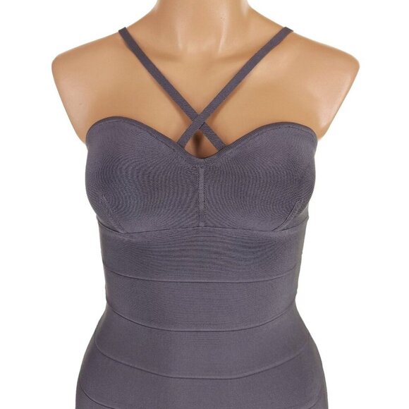 Herve Leger Recycled Rayon Midi Dress Size XS Womens Gray $630 - Picture 4 of 16